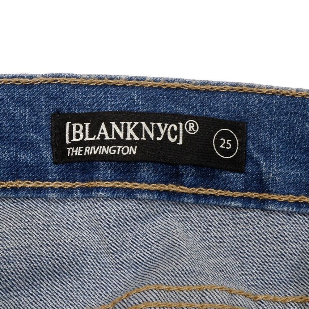 Blanknyc Rivington Jeans Size 25 Womens High Rise Slim Leg Distress Blue 27x27.5 - Picture 7 of 11